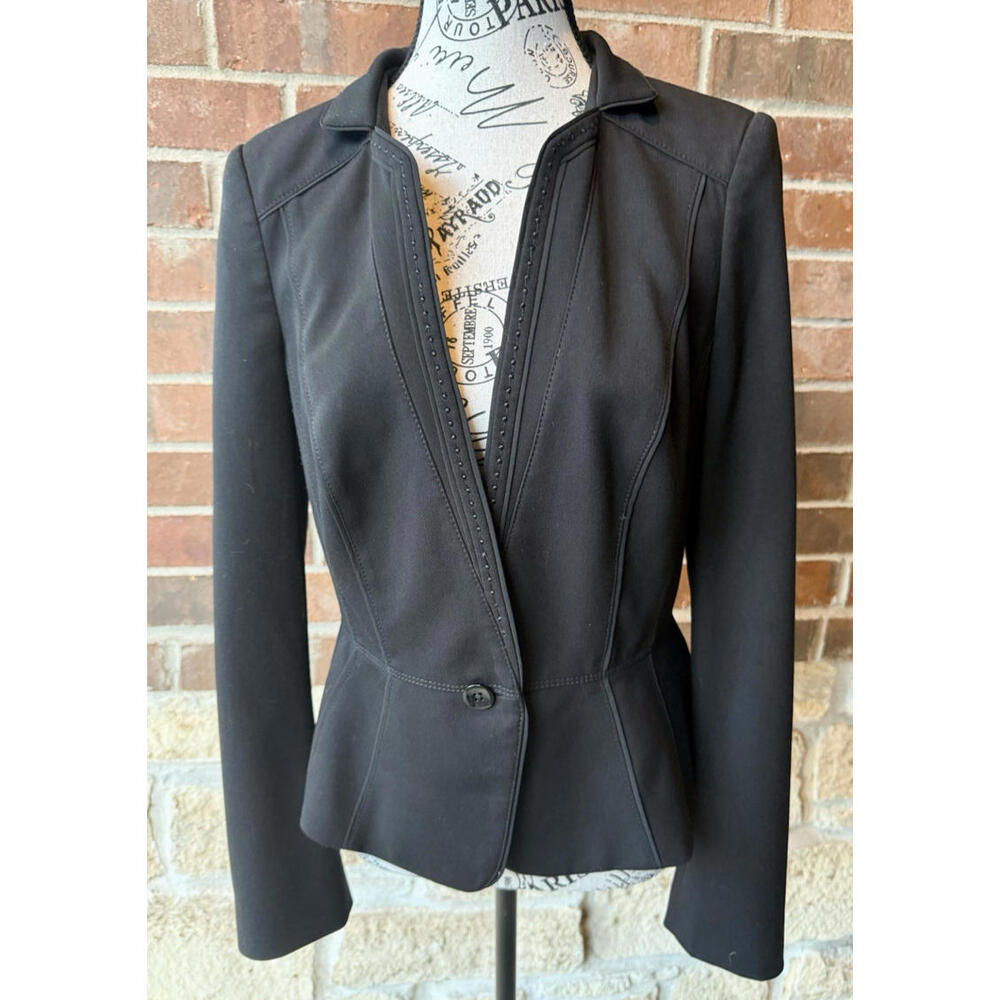 WHBM Black Fitted Blazer‎ One Button Peplum Jacket Career Professional Size 4